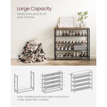 VASAGLE 5-Tier Shoe Rack - Stylish Organizer for Entryways