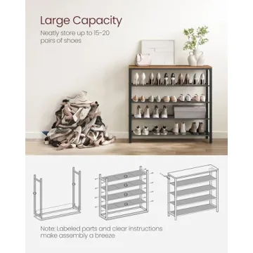 VASAGLE 5-Tier Shoe Rack - Stylish Organizer for Entryways
