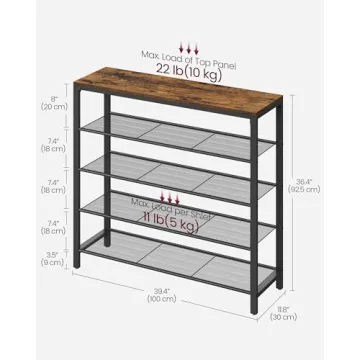 VASAGLE 5-Tier Shoe Rack - Stylish Organizer for Entryways