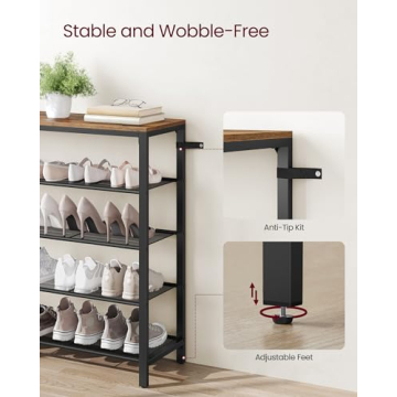 VASAGLE 5-Tier Shoe Rack - Stylish Organizer for Entryways