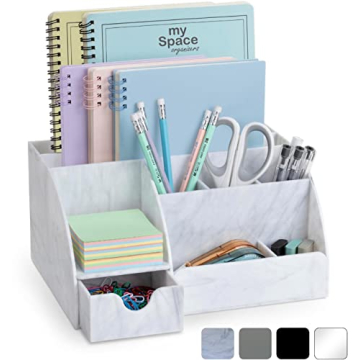 Elegant Marble Desk Organizer with 9 Compartments