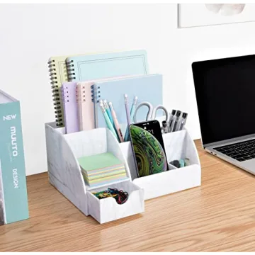 Elegant Marble Desk Organizer with 9 Compartments