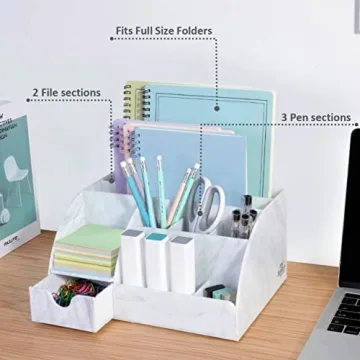 Elegant Marble Desk Organizer with 9 Compartments