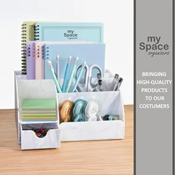 Elegant Marble Desk Organizer with 9 Compartments