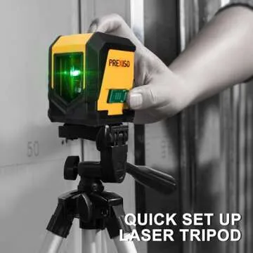 PREXISO Laser Level with Tripod, 65Ft Self Leveling Cross Line Laser Level, Green Line leveler Tool for Hanging Pictures, Home Renovation with LED Indicator & 2 AA Batteries (26 inch Tripod)