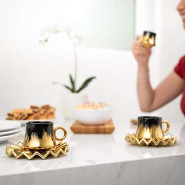 GLOXZY Turkish Coffee Cup Set - Luxury Ceramic Set of 6