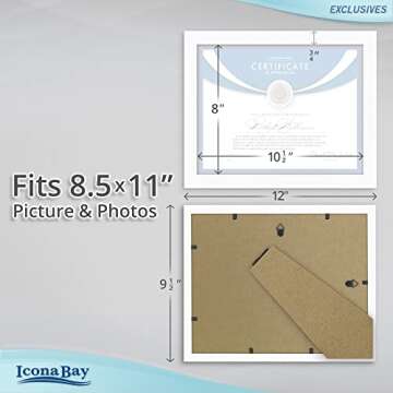 Icona Bay 8.5x11 Diploma Frames (White, 6 Pack), Sturdy Wood Composite Certificate Frames, Sleek Document Frames Bulk, Sleek Design, Table Top or Wall Mount, Exclusives Collection