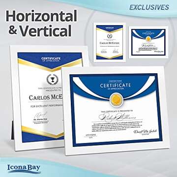 Icona Bay 8.5x11 Diploma Frames (White, 6 Pack), Sturdy Wood Composite Certificate Frames, Sleek Document Frames Bulk, Sleek Design, Table Top or Wall Mount, Exclusives Collection
