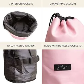 Jadyn Durable Cinch Top Makeup Organizer - Compact Travel Makeup Bag - 7 Interior Pockets for Cosmetics - Drawstring Toiletry Travel Bag for Women - 6L Storage Capacity (Pink Blush)