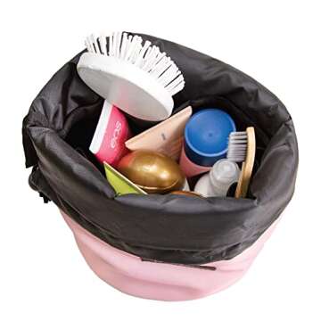 Jadyn Durable Cinch Top Makeup Organizer - Compact Travel Makeup Bag - 7 Interior Pockets for Cosmetics - Drawstring Toiletry Travel Bag for Women - 6L Storage Capacity (Pink Blush)