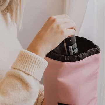 Jadyn Durable Cinch Top Makeup Organizer - Compact Travel Makeup Bag - 7 Interior Pockets for Cosmetics - Drawstring Toiletry Travel Bag for Women - 6L Storage Capacity (Pink Blush)