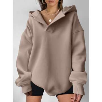 ANRABESS Womens Oversized Hoodies V Neck Sweatshirts Long Sleeve Pullover Casual Fall Teen Girls Preppy Clothes 2025 Trendy A1562 Coffee Grey L