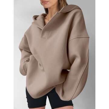 ANRABESS Womens Oversized Hoodies V Neck Sweatshirts Long Sleeve Pullover Casual Fall Teen Girls Preppy Clothes 2025 Trendy A1562 Coffee Grey L