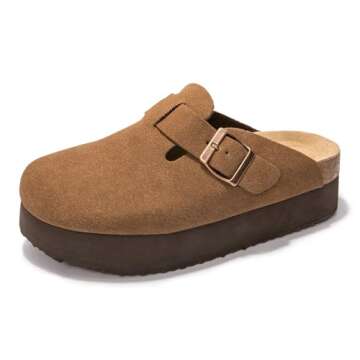 Vayfio Women's Suede Clogs Cork Footbed Sandals Comfort Platform Mules with Arch Support Adjustable ...
