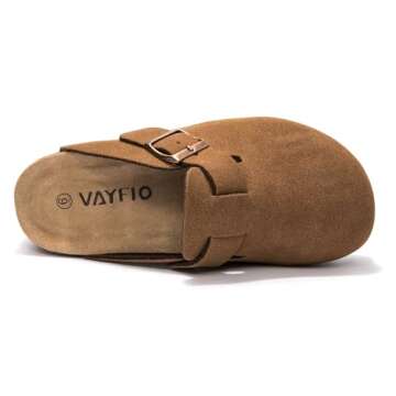 Vayfio Women's Suede Clogs Cork Footbed Sandals Comfort Platform Mules with Arch Support Adjustable Buckle Slip On Slippers Deep Brown 07