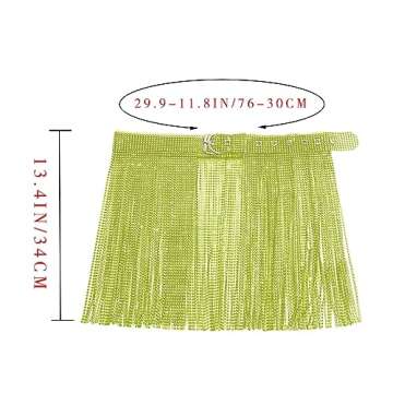 Zeelina Rhinestone Fringe Belt Skirt Black Sparkly Wrap Skirts Crystal Belly Dance Tassel Hip Scarf Rave Outfit for Women St Patrick's Day Accessories