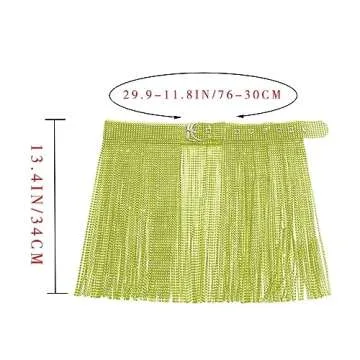 Zeelina Rhinestone Fringe Belt Skirt Black Sparkly Wrap Skirts Crystal Belly Dance Tassel Hip Scarf Rave Outfit for Women St Patrick's Day Accessories