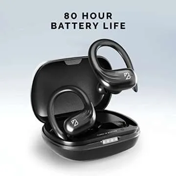 Runner 60 Wireless Running Earbuds, Over Ear Hooks, 80-Hour Long Battery Life, Water-Resistant Wireless Running Headphones. Bass Boost, Bluetooth 5 Wireless Charging Case, Gift for Runners
