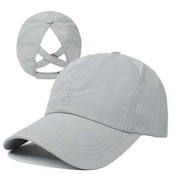 HGGE Womens Criss Cross Ponytail Baseball Cap Adjustable High Messy Bun Ponycap Trucker Hats Quick D...