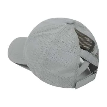 HGGE Womens Criss Cross Ponytail Baseball Cap Adjustable High Messy Bun Ponycap Trucker Hats Quick Drying Mesh Dad Hat for Outdoor Sports Travel Light Grey