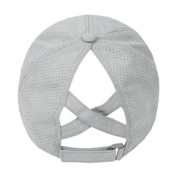HGGE Womens Criss Cross Ponytail Baseball Cap Adjustable High Messy Bun Ponycap Trucker Hats Quick Drying Mesh Dad Hat for Outdoor Sports Travel Light Grey
