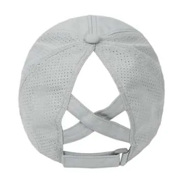 HGGE Womens Criss Cross Ponytail Baseball Cap Adjustable High Messy Bun Ponycap Trucker Hats Quick Drying Mesh Dad Hat for Outdoor Sports Travel Light Grey