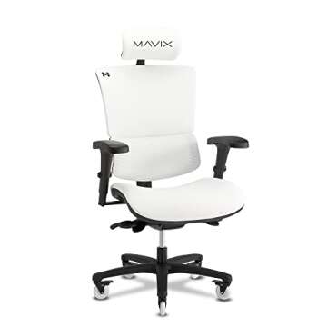 MAVIX M9 Gaming Chair, Dynamic Variable Lumbar & Cool Comfort Seating - Ergonomic Swivel Chair/Height Adjustable/Headrest/Perfect for Gaming or Office (White/White)