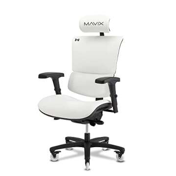MAVIX M9 Gaming Chair, Dynamic Variable Lumbar & Cool Comfort Seating - Ergonomic Swivel Chair/Height Adjustable/Headrest/Perfect for Gaming or Office (White/White)