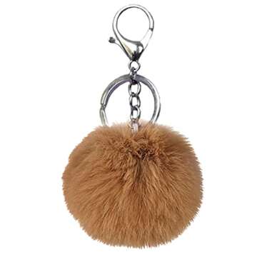 Fluffy Dark Brown Pom Pom Keychain for Bags and Gifts