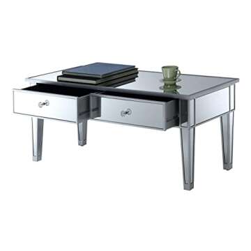 Convenience Concepts Gold Coast Mirror Coffee Table with Two Drawers, Mirror / Silver Frame