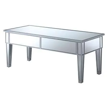 Convenience Concepts Gold Coast Mirror Coffee Table with Two Drawers, Mirror / Silver Frame