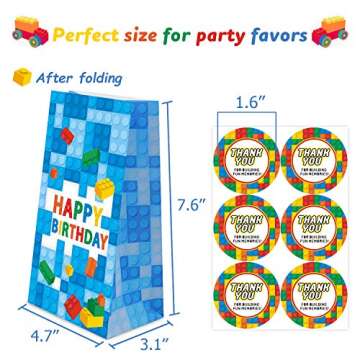Kitticcino 24 Packs Building Blocks Goodie Candy Treat Bags, Color Bricks Theme Building Block Party...