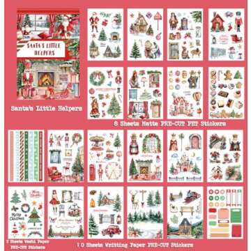 Dwpetzo Christmas Santa's Little Helpers Journaling Stickers for Junk Journals Supplies, Pre-Cut Xma...