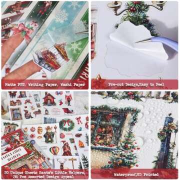 Dwpetzo Christmas Santa's Little Helpers Journaling Stickers for Junk Journals Supplies, Pre-Cut Xmas Holiday Sticker Book for Card Making, Planner, Bujo, Scrapbooking, Collage