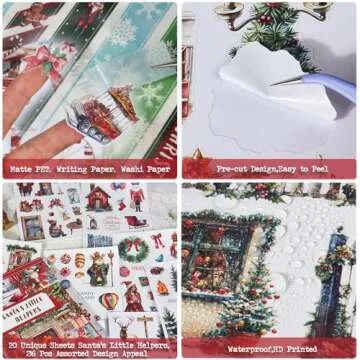 Dwpetzo Christmas Santa's Little Helpers Journaling Stickers for Junk Journals Supplies, Pre-Cut Xmas Holiday Sticker Book for Card Making, Planner, Bujo, Scrapbooking, Collage