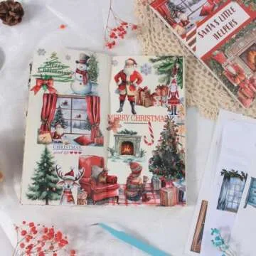 Dwpetzo Christmas Santa's Little Helpers Journaling Stickers for Junk Journals Supplies, Pre-Cut Xmas Holiday Sticker Book for Card Making, Planner, Bujo, Scrapbooking, Collage