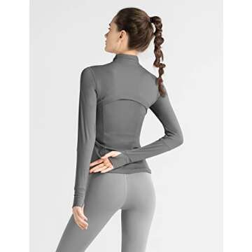 Locachy Women's Slim Fit Full Zip Athletic Running Sports Workout Jacket with Pockets Grey M
