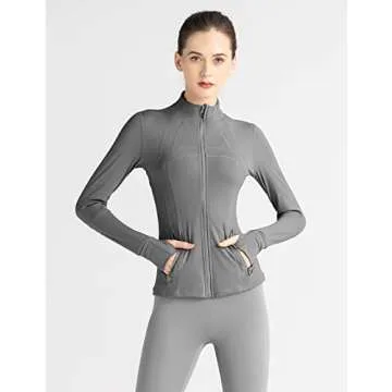 Locachy Women's Slim Fit Full Zip Athletic Running Sports Workout Jacket with Pockets Grey M