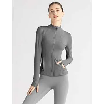 Locachy Women's Slim Fit Full Zip Athletic Running Sports Workout Jacket with Pockets Grey M