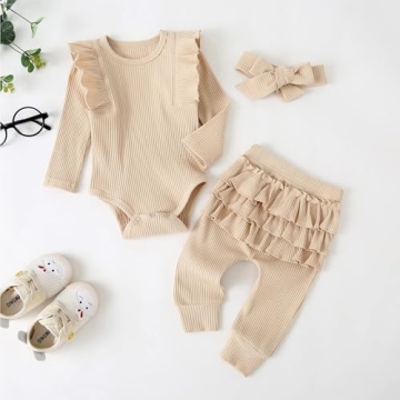 Fullfamous Baby Girl's 3pc Rib Frill Outfit Set for Comfort