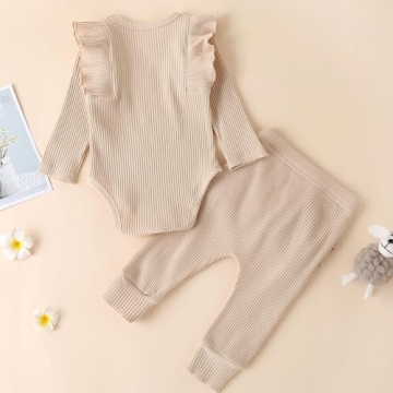 Fullfamous Baby Girl's 3pc Rib Frill Outfit Set for Comfort