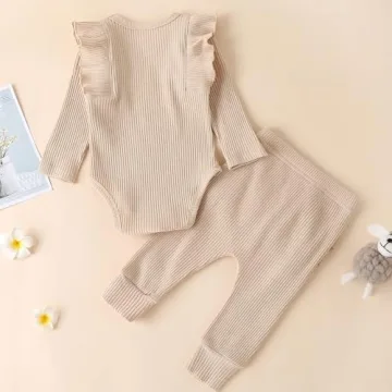Fullfamous Baby Girl's 3pc Rib Frill Outfit Set for Comfort