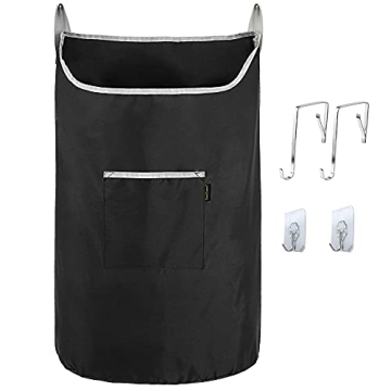 BeeGreen Black Hanging Laundry Hamper Bag X-Large Over the Door Hanging Laundry Bag w 2 Hook Types C...