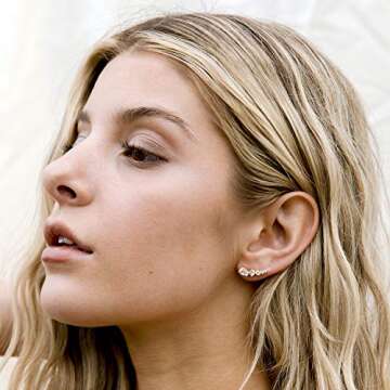 PAVOI 14K Gold Plated Sterling Silver Post Cubic Zirconia Ear Crawler Earrings - Faux Diamond Arrow ...