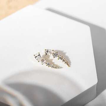 Elegant 14K Gold Plated Ear Climbers with Cubic Zirconia