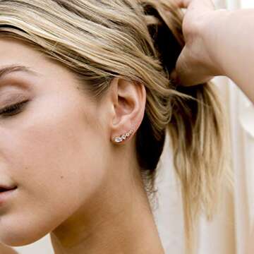 Elegant 14K Gold Plated Ear Climbers with Cubic Zirconia