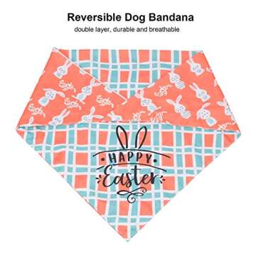 ADOGGYGO Easter Dog Bandana, Multiple Sizes Offered, Reversible Festival Pet Bandana Triangle Dog Scarf for Medium Large Dogs Pets (Large, Easter)