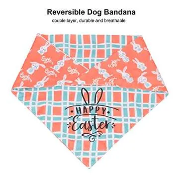 ADOGGYGO Easter Dog Bandana, Multiple Sizes Offered, Reversible Festival Pet Bandana Triangle Dog Scarf for Medium Large Dogs Pets (Large, Easter)