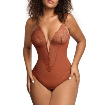 Popilush V-Neck Lace Corset Bodysuit - Tummy Control & Curve Enhancement