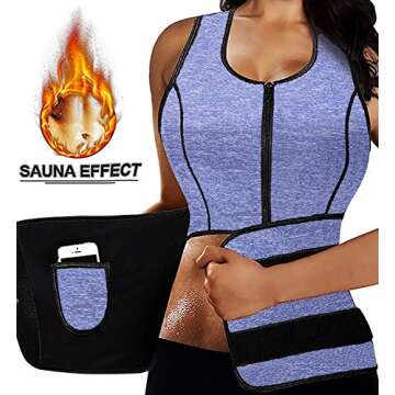 SlimmKISS Sauna Sweat Vest, Neoprene Waist Trainer Slimming Vest for Women Weight Loss with Adjustable Waist Shaper Belt…